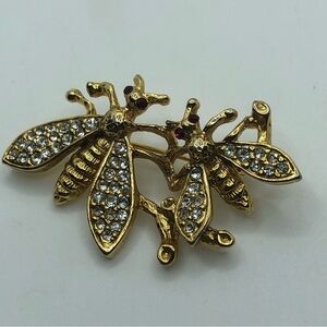Vtg Gold Tone Rhinestone Bumble Bee Wasp Hornet Bug Insect Brooch 1.7”